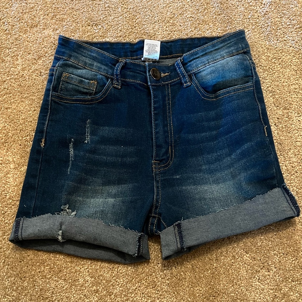Juniors high waist jean shorts